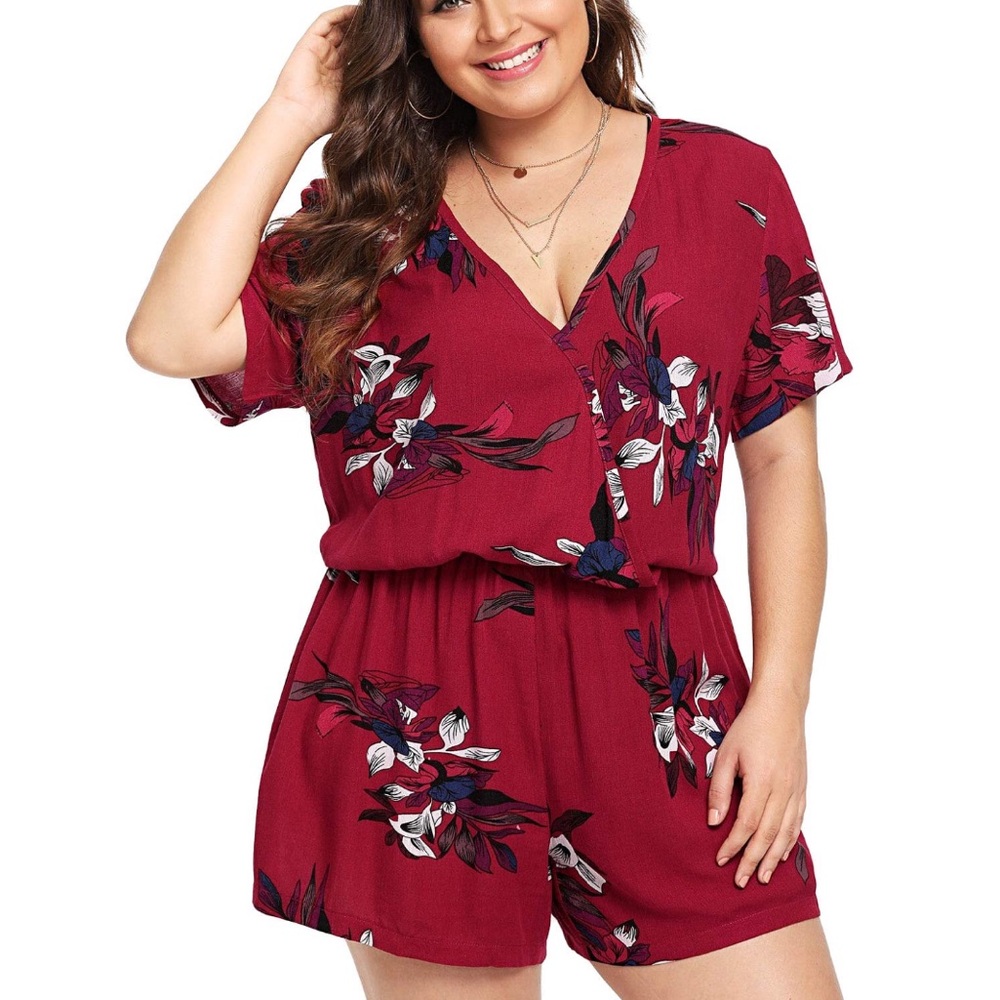 Romwe Women's Floral Summer Deep V Neck Romper NWT